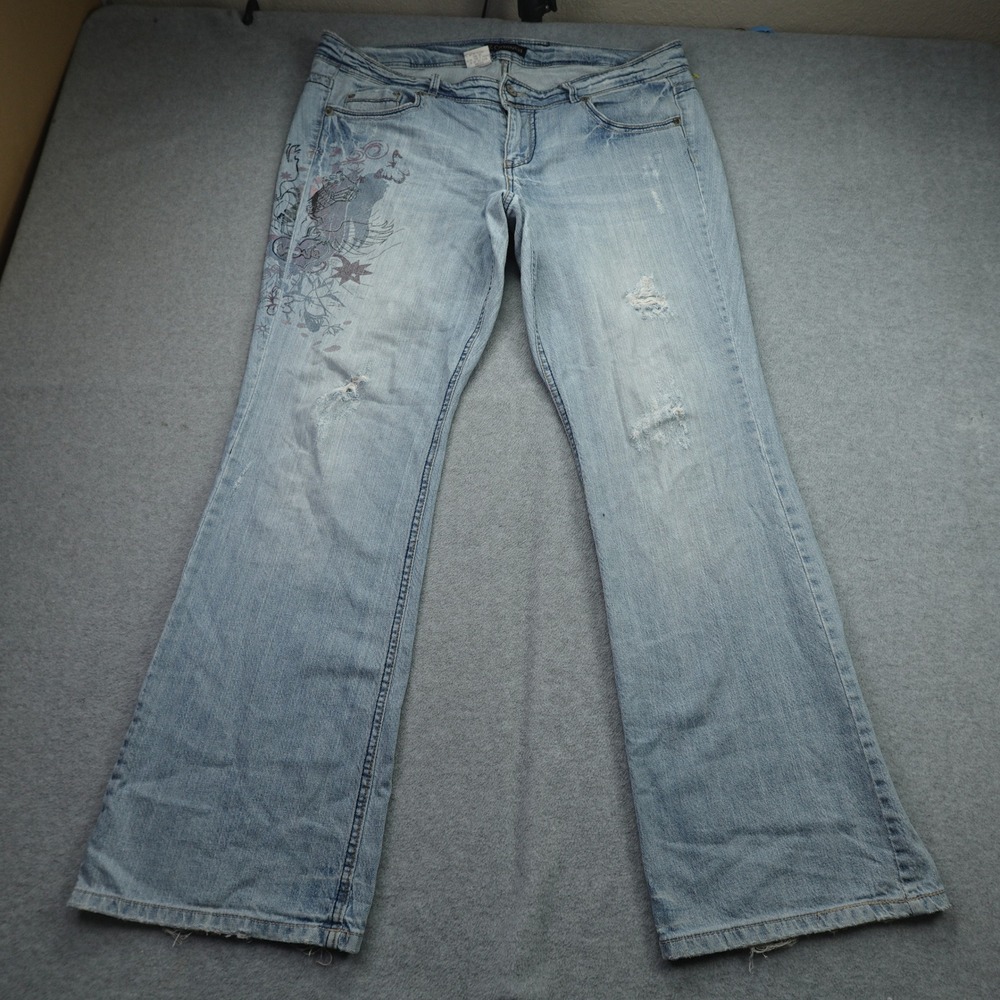 Z. Cavaricci Jeans Women 14 Blue Y2K‎ Flare Graphic Distressed Star Patch